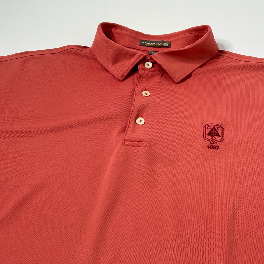 Peter Millar Mens Polo Shirt Pink 1897 Crest Embroidered Golf XL